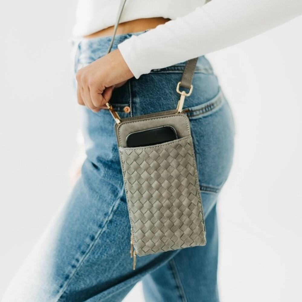 Woven Double Duty Phone Crossbody Bag Grey